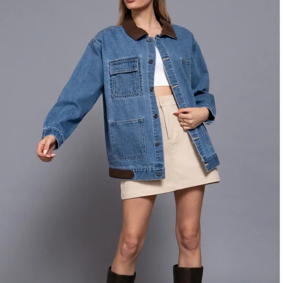 Last 1! NWT Denim  Barn Jacket with corduroy collar and trim - Picture 1 of 5